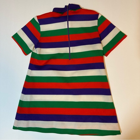 Vtg 70s Hippie Mod Polyester Knit Dress Striped Mock Neck Bold - Picture 4 of 6